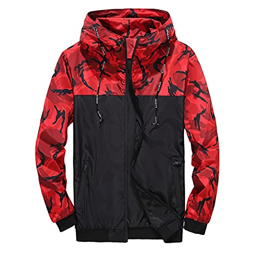 Regenjacke Herren Wasserdicht Outdoorjacke Herren Winddicht Atmungsaktiv Regenjacke Leicht mit Kapuze Dünn Windbreaker Jacke Herren Sport Jacken Sonnenschutz Wandernjacke Regenanzug (Rot, XXL) von Generic