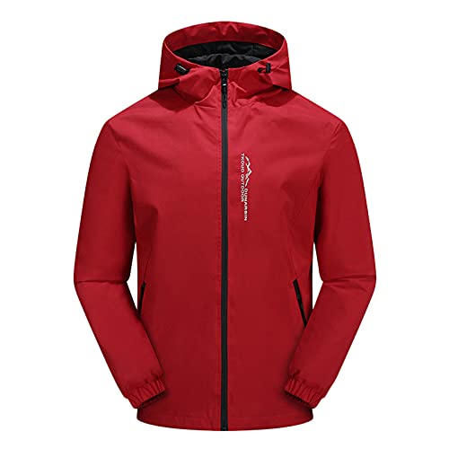 Regenjacke Herren Wasserdicht Outdoorjacke Warm Winterjacke Parka Wasserdicht Atmungsaktiv Leichte Regenmantel mit Kapuze Zusammenrollbare wasserdichte Regenjacke Rot 4XL von Generic