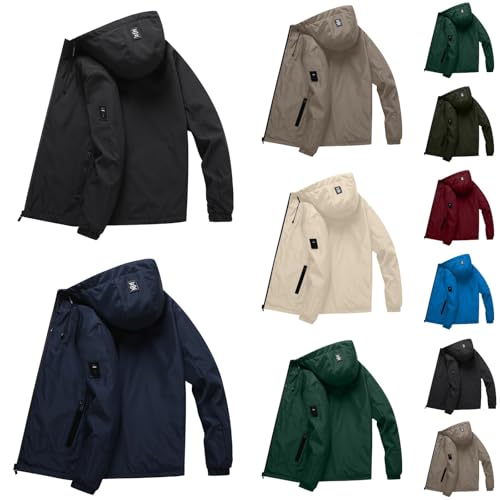 Regenjacke Herren Winterjacke Übergangsjacke Wasserdicht Winddicht Regenponcho mit Kapuze Softshelljacke Warm Windbreaker Einfarbig Laufjacke Reißverschluss Wanderjacke Jacke Wetterfeste Outdoorjacke von Generic
