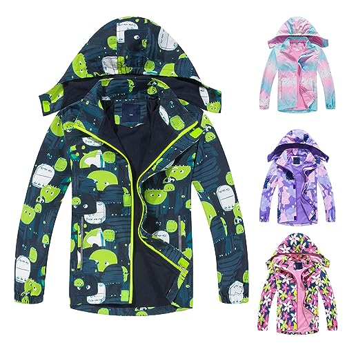 Regenjacke Jungen Mädchen Gefütterte Regenponcho Wasserdicht Jacke mit Kapuze Winddicht Warme Atmungsaktiv Wanderjacke Softshelljacke Outdoorjacke für Kinder Unisex (Blue, 7-8 Years) von Generic