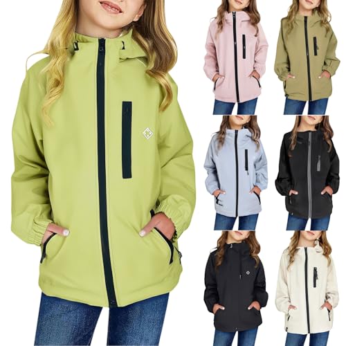 Regenjacke Jungen Mädchen Regenmäntel Winddicht Wasserdicht Softshelljacke Sweatjacke für Kinder Unisex Jacke mit Kapuzen Regendicht Reißverschluss Windjacke Übergangsjack (Blue-b, 11-12 Years) von Generic