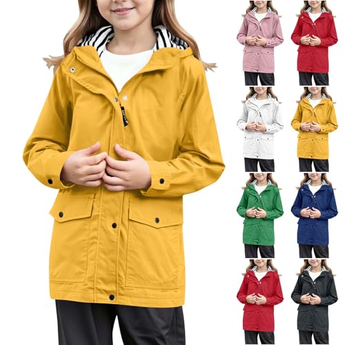 Regenjacke Mädchen Wasserdicht Winddicht Atmungsaktiv Softshelljacke mit Kapuze Leichte Übergangsjacke Reißverschluss Windbreaker Preppy Regenmantel Trenchcoat Outdoor (Dark Blue, 9-10 Years) von Generic