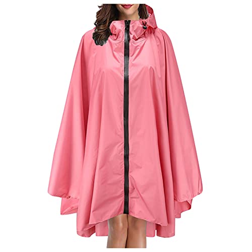 Regenjacke für Damen und Herren Wasserdicht Atmungsaktiv Regenponcho Oversize Locker Wetterfest Regencape Reißverschluss mit Kapuze Outdoorjacke Stilvoll Langarm Windbreaker (02-Pink, Einheitsgröße) von Generic