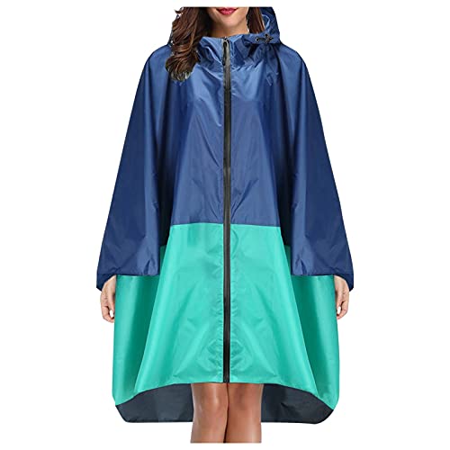 Regenjacke für Damen und Herren Wasserdicht Atmungsaktiv Regenponcho Oversize Locker Wetterfest Regencape Reißverschluss mit Kapuze Outdoorjacke Stilvoll Langarm Windbreaker (Blue, One Size) von Generic