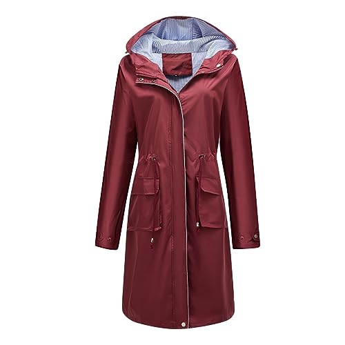 Regenmantel Damen, Damen Wasserdicht Lang Atmungsaktiv Regenjacke Große Größen Regenmantel Leicht Jacke Windbreaker Mit Kapuze Softshelljacke Fahrradjacke Funktionsjacke Übergangsjacke Outdoorjacke von Generic