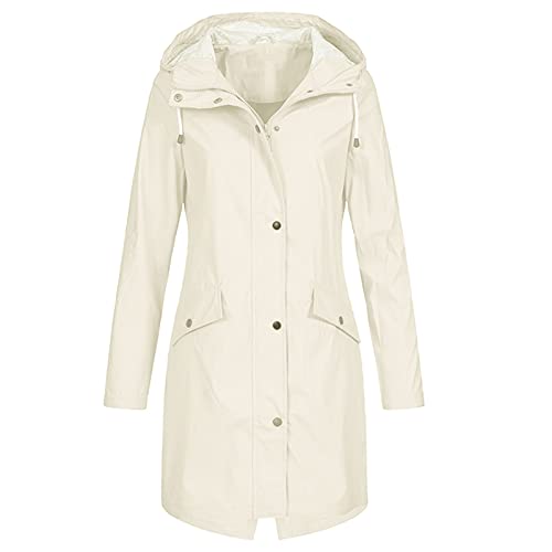 Regenmantel Damen,Wasserdichte Damen Regenjacke mit Kapuze Leichter Langarm Windbreaker Zip Up Drawstring Regenmantel mit Taschen,Damen Sommerjacke,Beige,M von Generic