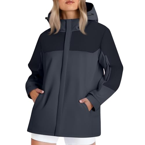 Regenmantel Damen Lang Wasserdicht Regenjacke Trenchcoat mit Taschen Windbreaker Leicht Regenponcho Packbare Funktionsjacke Raincoat Wandermäntel motorrad regenjacke herbst jacke Dark Gray M von Generic