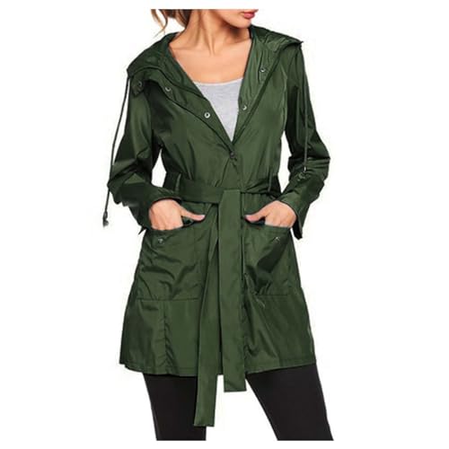 Regenmantel Damen Regenjacke Leicht Windbreaker Leichte Stanzjacke Übergangsjacke Funktionsjacke Outdoorjacke Reisen Windbreaker Große Größen Kapuz Faltbar Regenmantel (Green, L) von Generic