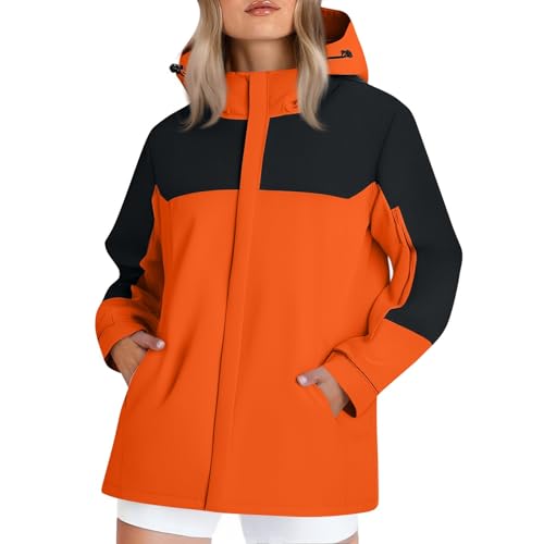 Regenmantel Damen Wasserdicht Atmungsaktiv Outdoorjacke Windbreaker Gefüttert Regen Poncho Cape Fahrradjacken Rennrad Jacke Regenjacke Wasserdicht Wandern Jacke Mit Kapuze Herbstjacken Orange 3XL von Generic