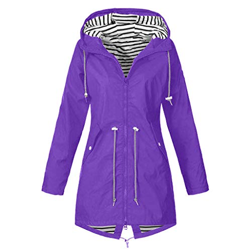 Regenmantel Damen wasserdicht Regenjacke Winddicht Leichte Regenjacke Friesennerz Regenmantel Kapuze Gefüttert Wasserdicht Wetterfest Windbreaker Übergangsjacke (Lila, L) von Generic