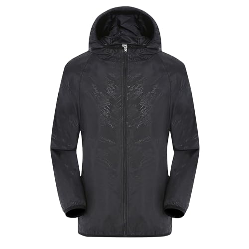 Regenmantel Herren Männer Einfarbig Dünne Outdoorjacke Mit Kapuze Ultraleicht Windbreaker Reißverschluss Casual Atmungsaktiv Wanderjacke Outdoor Camping Softshelljacke von Generic