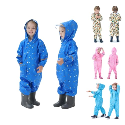 Regenoverall Reflektierend Kinder Wasserdicht Matschanzug Baby Mädchen Junge Blumendrucke Regenjacke Einteilig Leicht Regen Overall Outdoor (Blue-B, 1-3 Years) von Generic