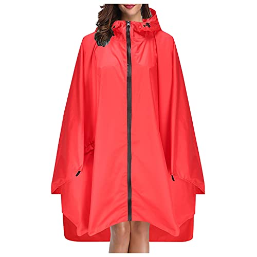 Regenponcho Damen Unisex Regencape Wasserdicht Festival Regenmantel Reißverschluss Wiederverwendbar Leicht Draussen Regenjacke Rain Poncho Hiking Cycling Outdoor Mehrzweck (02-Red, One Size) von Generic