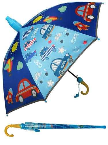 Generic Kinder Regenschirm Jungen und Mädchen Auto Motiv blau Kids UV Schutz Tropfschutz Anti Tropf-Kunststoff Abdeckung Stockschirm Cartoon (Motiv Autos blau) von Generic