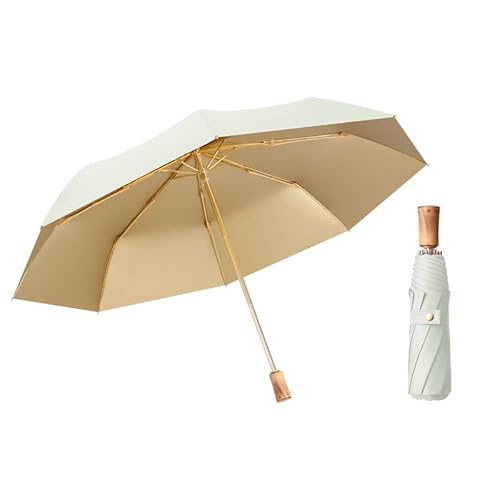 Regenschirm Sturmfest Titan Dreifach Gefalteter Regenschirm Winddichter Regenschirm Gold Aluminiumlegierung Faltbare Kleidung Vollschattierung Sonnenschutz Sonnenschutz, Beige von Generic