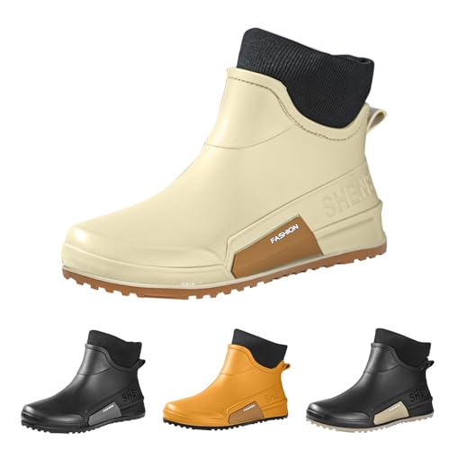 Regenschuhe Halbhoch Herren, Gummistiefel Damen Gefüttert, Wasserdicht Breit Regenstiefel Schwarz, Gummistiefel Weiter Schaft Leicht, Chelsea Regenstiefeletten Gartenschuhe von Generic