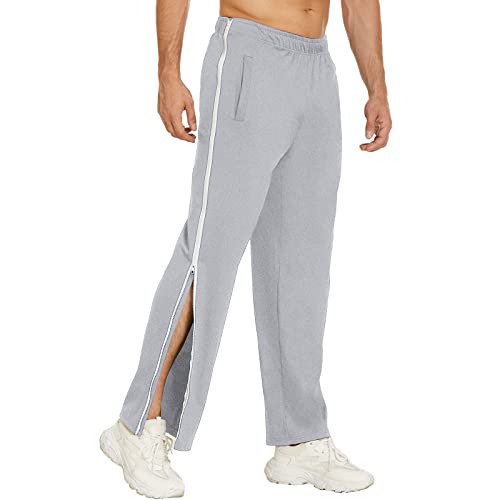 Reha Hose Damen Herren Seitlich Zu Öffnen Baggy Trainingshose mit Seitlichem und Reißverschluss Am Bein Weites Bein Schnellfickerhose Druckknöpfen Sporthose Freizeithose Breite Jogginghose Bequem von Generic