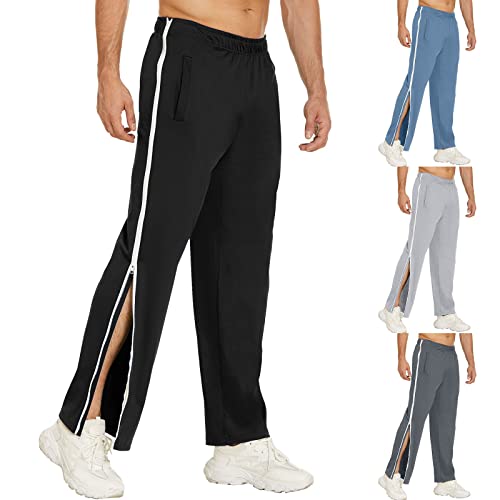 Reha Hose Damen Herren Seitlich Zu Öffnen Lang Baggy Trainingshose mit Seitlichem und Reißverschluss Am Bein Weites Bein Schnellfickerhose Druckknöpfen Sporthose Freizeithose Jogginghose von Generic