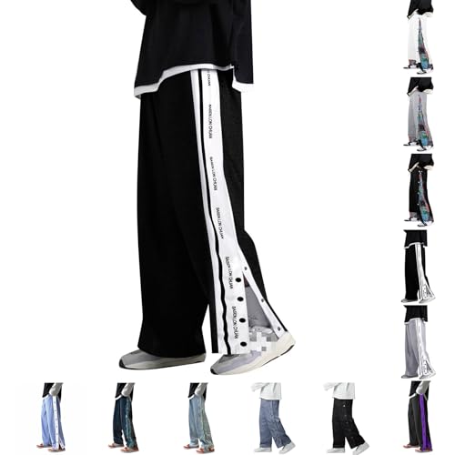Reha Hose Damen Seitlich zu Öffnen, Jogginghose Lang Knopfleiste Trainingshose Sporthose Button Fitness Sweathose mit Seitlicher Freizeithose Persönlichkeit Seitenschnalle Split Basketball Hosen von Generic
