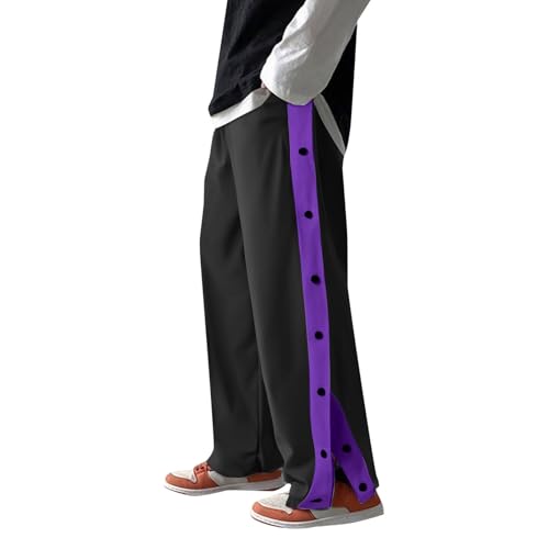 Reha Hose Damen Seitlich zu Öffnen, Jogginghose Lang Knopfleiste Trainingshose Sporthose Button Fitness Sweathose mit Seitlicher Freizeithose Persönlichkeit Seitenschnalle Split Basketball Hosen von Generic
