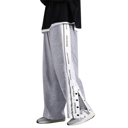 Reha Hose Damen Seitlich zu Öffnen, Jogginghose Lang Knopfleiste Trainingshose Sporthose Button Fitness Sweathose mit Seitlicher Freizeithose Persönlichkeit Seitenschnalle Split Basketball Hosen von Generic