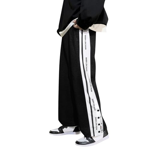 Reha Hose Damen Seitlich zu Öffnen, Jogginghose Lang Knopfleiste Trainingshose Sporthose Button Fitness Sweathose mit Seitlicher Freizeithose Persönlichkeit Seitenschnalle Split Basketball Hosen von Generic