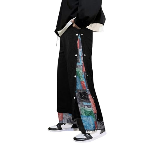 Reha Hose Damen Seitlich zu Öffnen, Jogginghose Lang Knopfleiste Trainingshose Sporthose Button Fitness Sweathose mit Seitlicher Freizeithose Persönlichkeit Seitenschnalle Split Basketball Hosen von Generic