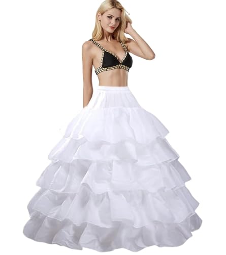 Reifrock Brautkleid Unterröcke 4 Reifen 5 Rüschen Krinoline Unterrock Petticoat A-Linie Underskirt für Hochzeitskleider, Ballkleider, Barock Kleid, Karneval, Ausgefallen (mehr Farben)(Weiß,36) von Generic