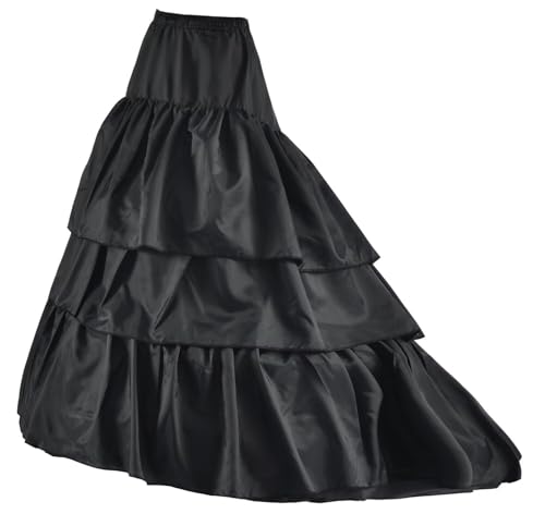 Reifrock Petticoat Brautkleider Lang Trailing 3 Ringe 3 Schicht Krinoline Unterrock mit Spitze Hochzeitskleider Underskirt Karneval Petticoat 50er Vintage Cocktailkleid Unterröcke Slips(Schwarz,40) von Generic