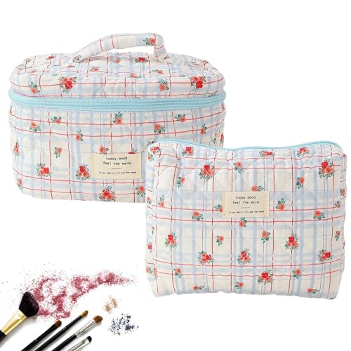 Reise-Kulturbeutel – Hygienebeutel, Reise-Kultur-Organizer | Kosmetiktasche mit großem Fassungsvermögen von 2 Stück, tragbare Pflege-Tasche für den Urlaub, bo, Blue Check Red Flower, riferimento Reise-Kulturbeutel – Hygienebeutel, Reise-Kultur-Organizer | Kosmetiktasche mit großem Fassungsvermögen von 2 Stück, tragbare Pflege-Tasche für den Urlaub, bo, Blue Check Red Flower, riferimento von Generic