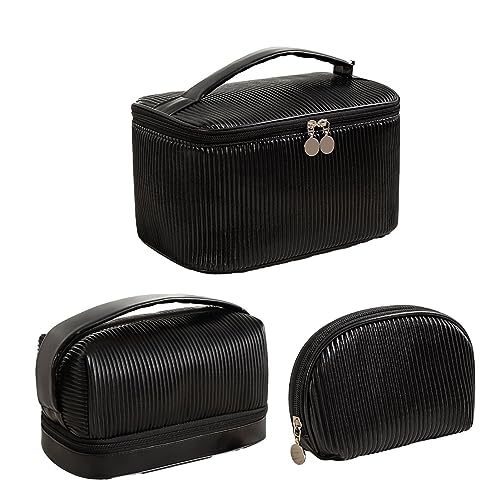 Reise-Kulturbeutel – Make-up-Kosmetik-Organizer-Tasche, tragbarer, wasserdichter Make-up-Organizer mit großer Kapazität für Hautpflege, Toilettenartikel, Damen, Mädchen, Schwarz (klassisches Schwarz), von Generic