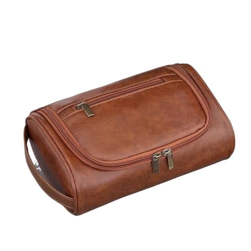 Reise Kulturbeutel for Frauen Männer Retro Leder Kosmetiktaschen Weibliche Make-Up(Light Brown) von Generic