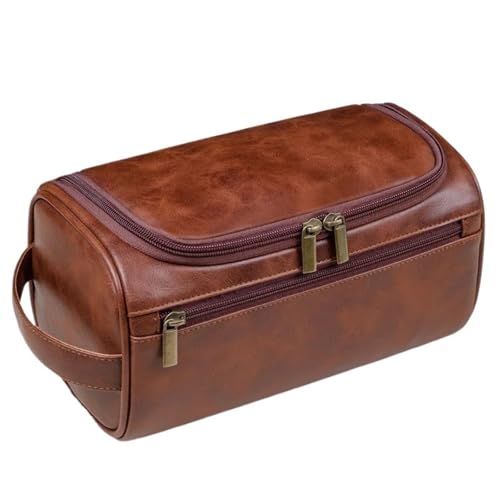 Reise Make-Up Taschen Kosmetische Organizer Tasche Frauen Tragbare PU Leder(Red-Brown) von Generic