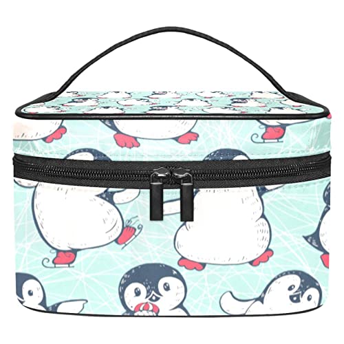 Reise-Make-up-Kosmetiktasche, Aufbewahrungstasche, Eiscreme, lebendiger Pinguin, Kosmetiktasche, tragbar für Mädchen und Frauen, Mehrfarbig, 22.5x15x13.8cm/8.9x5.9x5.4in von Generic