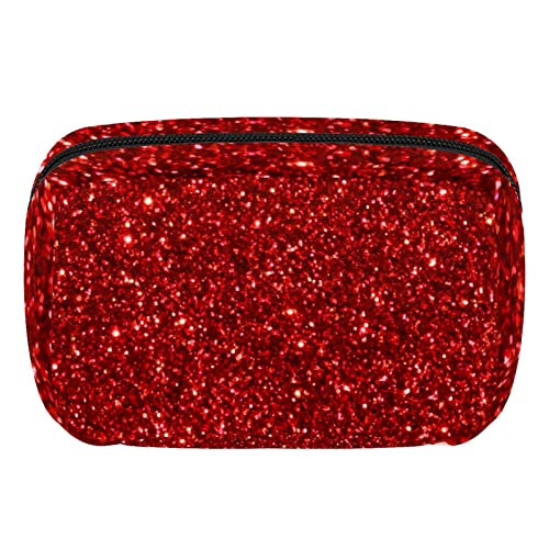 Reise-Make-up-Tasche, Kosmetiktasche, Kulturbeutel für Damen und Mädchen, rotes Glitzer-Pailletten-Muster, Mehrfarbig, 17.5x7x10.5cm/6.9x4.1x2.8in von Generic