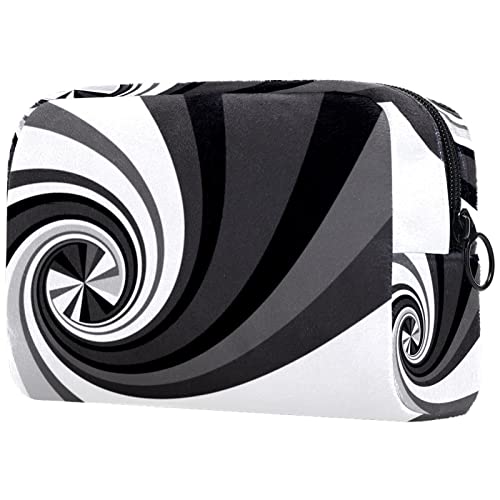 Reise Make up Tasche, Kosmetiktasche, Make up Organizer, für Frauen, Geldbörse für Toilettenartikel, Zubehör, Pinsel,Art 3D Swirl Schwarz Weiß Abstrakter Kreis von Generic