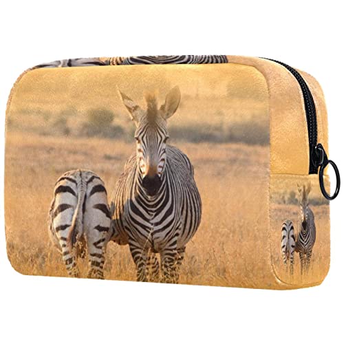 Reise Make up Tasche, Kosmetiktasche, Make up Organizer, für Frauen, Geldbörse für Toilettenartikel, Zubehör, Pinsel,Herbst mit Zwei Zebras von Generic