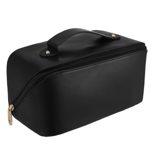 Reise-Make-up-Tasche mit Trennwand und Griff, tragbare Kulturtasche aus PU-Leder mit großer Kapazität for Damen und Herren(Black) von Generic