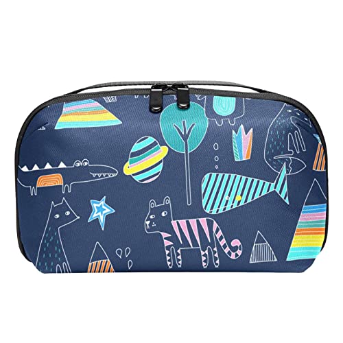 Reise Make up Tasche wasserdichte Kosmetiktasche Kulturbeutel Make up Taschen für Frauen und Mädchen,Abstrakter Tier Elefant Bärn Fuchs von Generic