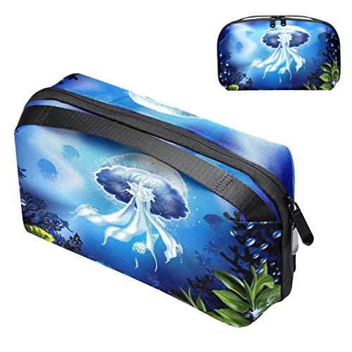 Reise Make up Tasche wasserdichte Kosmetiktasche Kulturbeutel Make up Taschen für Frauen und Mädchen,Blaue Qualle Meerestier Fisch von Generic