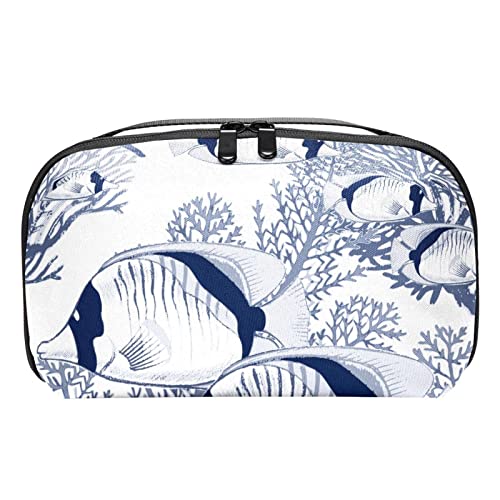 Reise Make up Tasche wasserdichte Kosmetiktasche Kulturbeutel Make up Taschen für Frauen und Mädchen,Blaue Tropische Fischkoralle von Generic