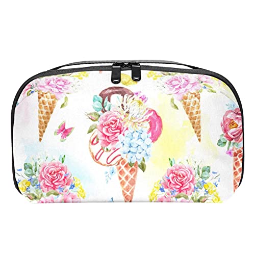 Reise Make up Tasche wasserdichte Kosmetiktasche Kulturbeutel Make up Taschen für Frauen und Mädchen,Blumen Eiscreme Krapfen Schmetterling von Generic