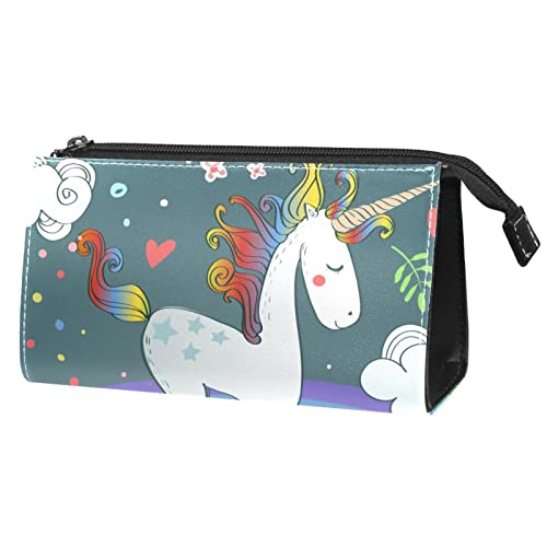 Reise Make up Tasche wasserdichte Kosmetiktasche Kulturbeutel Make up Taschen für Frauen und Mädchen,Einhorn Karikatur Regenbogen Wolken Blume von Generic