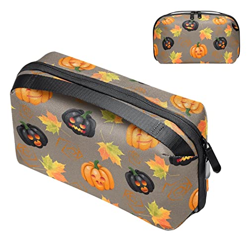 Reise Make up Tasche wasserdichte Kosmetiktasche Kulturbeutel Make up Taschen für Frauen und Mädchen,Halloween Kürbislaterne Ahornblatt von Generic