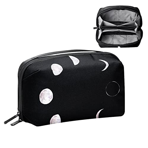 Reise Make up Tasche wasserdichte Kosmetiktasche Kulturbeutel Make up Taschen für Frauen und Mädchen,Himmlische Mondphase Schwarze minimalistische Kunst von Generic