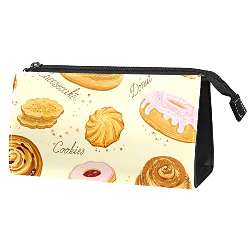 Reise Make up Tasche wasserdichte Kosmetiktasche Kulturbeutel Make up Taschen für Frauen und Mädchen,Lebensmittel Kuchen Brot Plätzchen von Generic