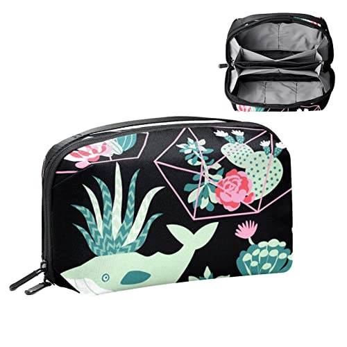 Reise Make up Tasche wasserdichte Kosmetiktasche Kulturbeutel Make up Taschen für Frauen und Mädchen,Moderne Cartoon Blumentopf Sukkulenten Wal von Generic