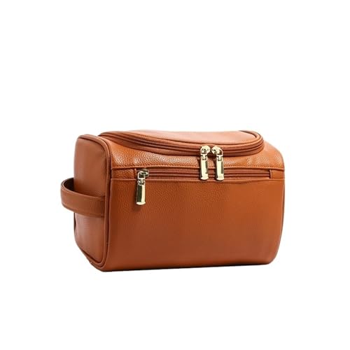 Reisekosmetiktasche mit großer Kapazität for Damen, tragbar, PU-Leder, mit Griff und Trennwand, Kulturbeutel(Brown) von Generic