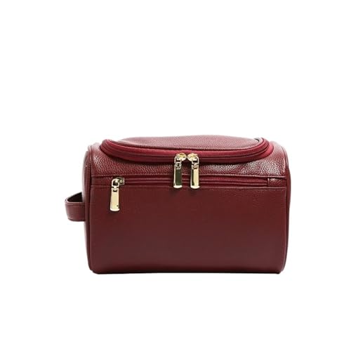 Reisekosmetiktasche mit großer Kapazität for Damen, tragbar, PU-Leder, mit Griff und Trennwand, Kulturbeutel(Red) von Generic