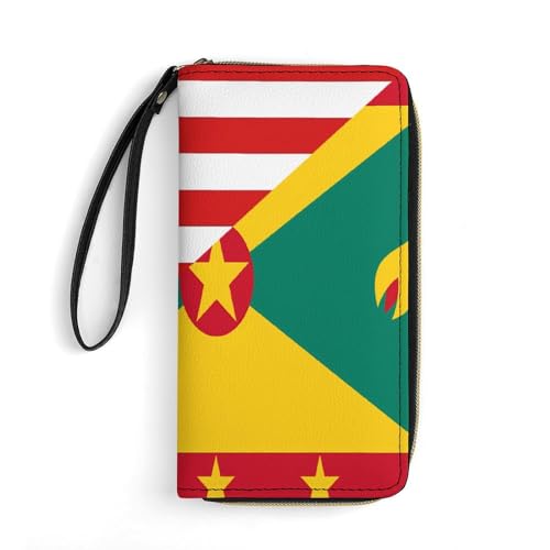 Reißverschluss Geldbörse Amerika Flagge Und Grenada Flagge Portemonnaie Printmotiv Geldbeute Vintage Geldbörse Für Mutter, Lehrer, Freund von Generic